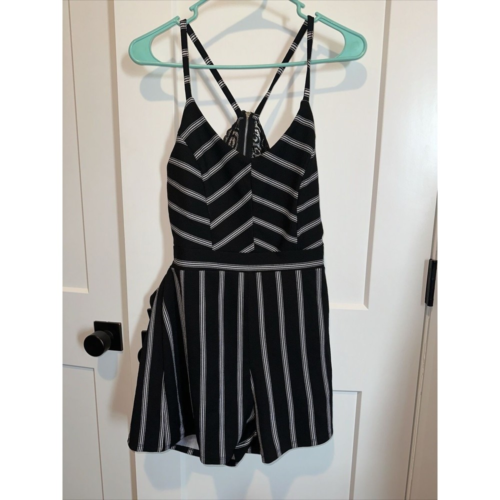 Almost Famous Black and White Striped Romper Size XL
